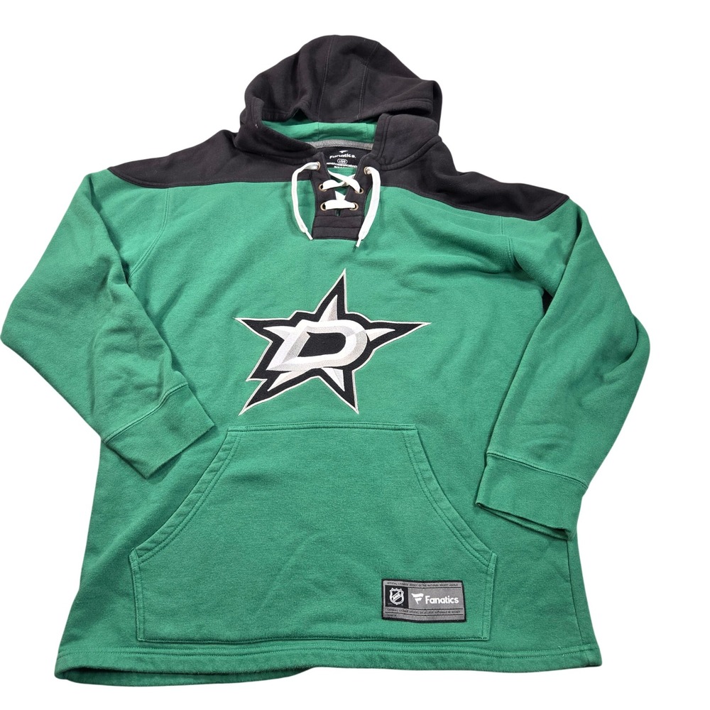 Dallas Stars NHL Hoodie Mens Large Green Black Fanatics Lace Up Sweatshirt L